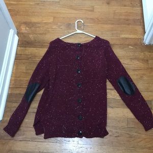 Maroon sweater with button back and elbow patches